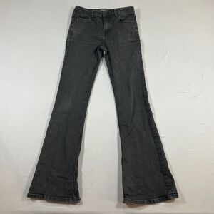 Indigo Rising Flare Leg Jeans Womens 1/25 Black Denim Stretch Mid Rise Dark Wash